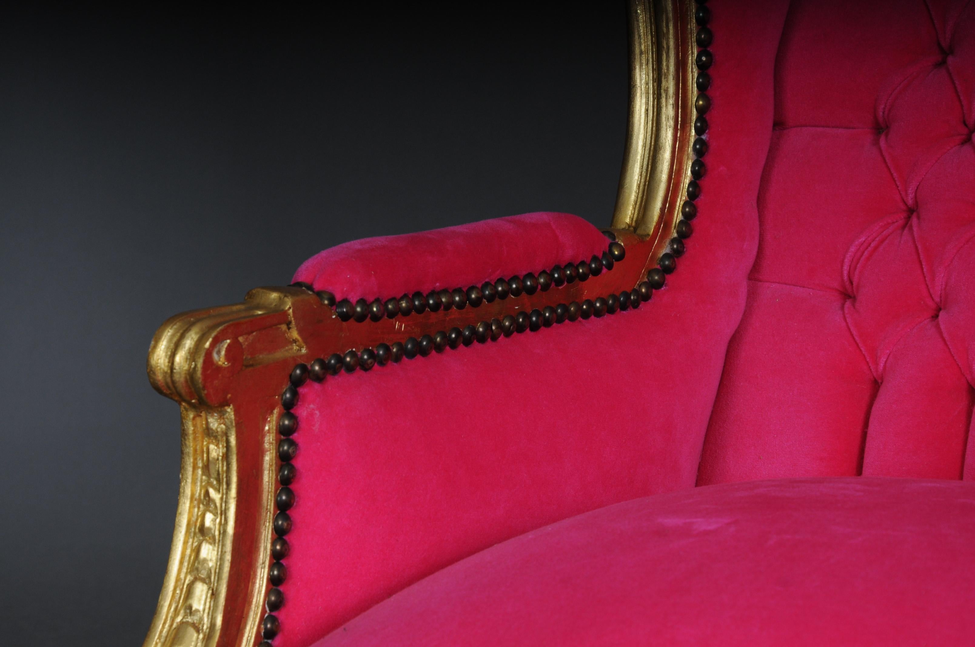 French Wing Chair Louis XVI, Pink Velvet Fabric In Good Condition In Berlin, DE