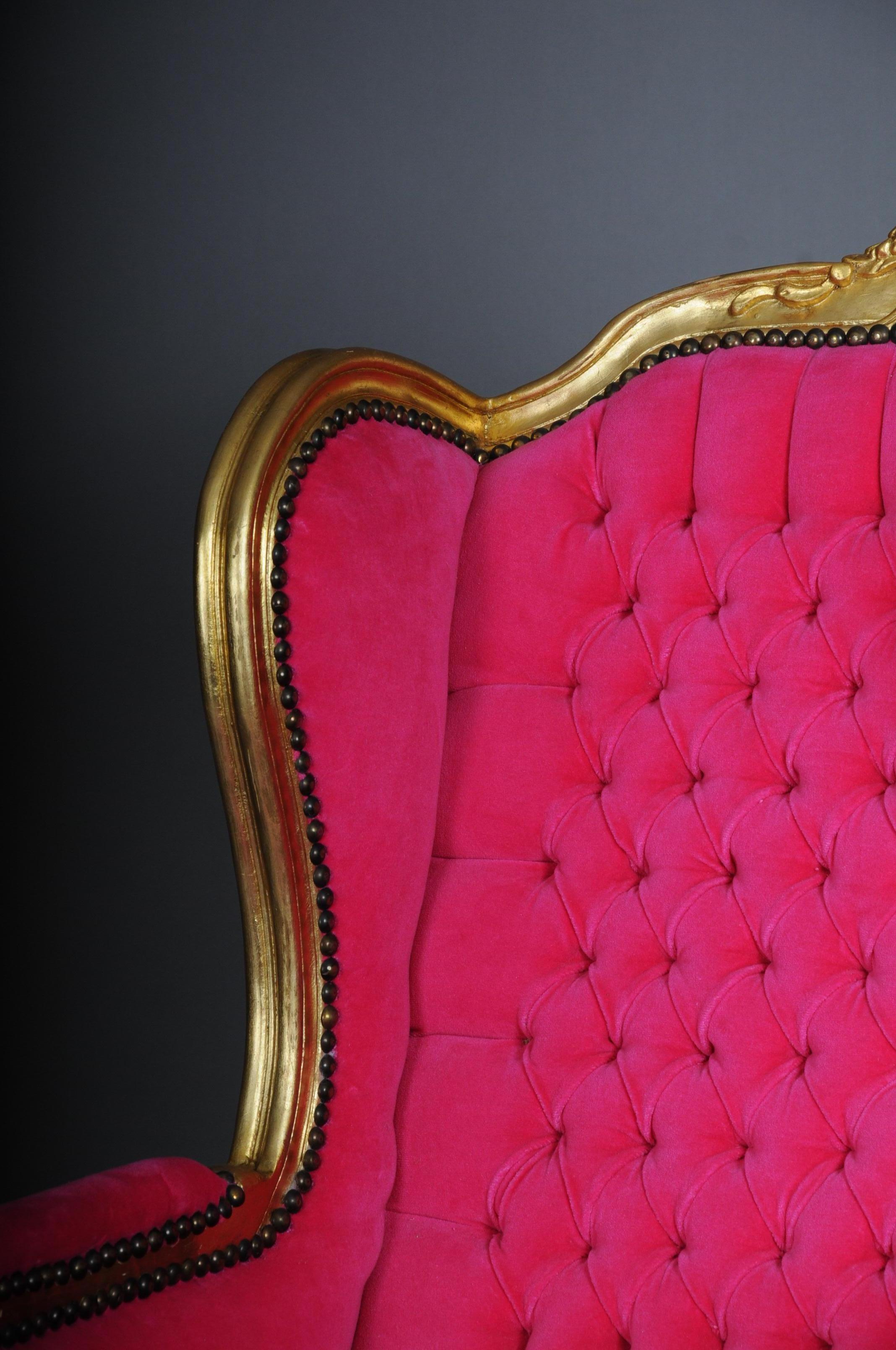 Französischer Ohrensessel Louis XVI, rosa Samtstoff im Angebot 1