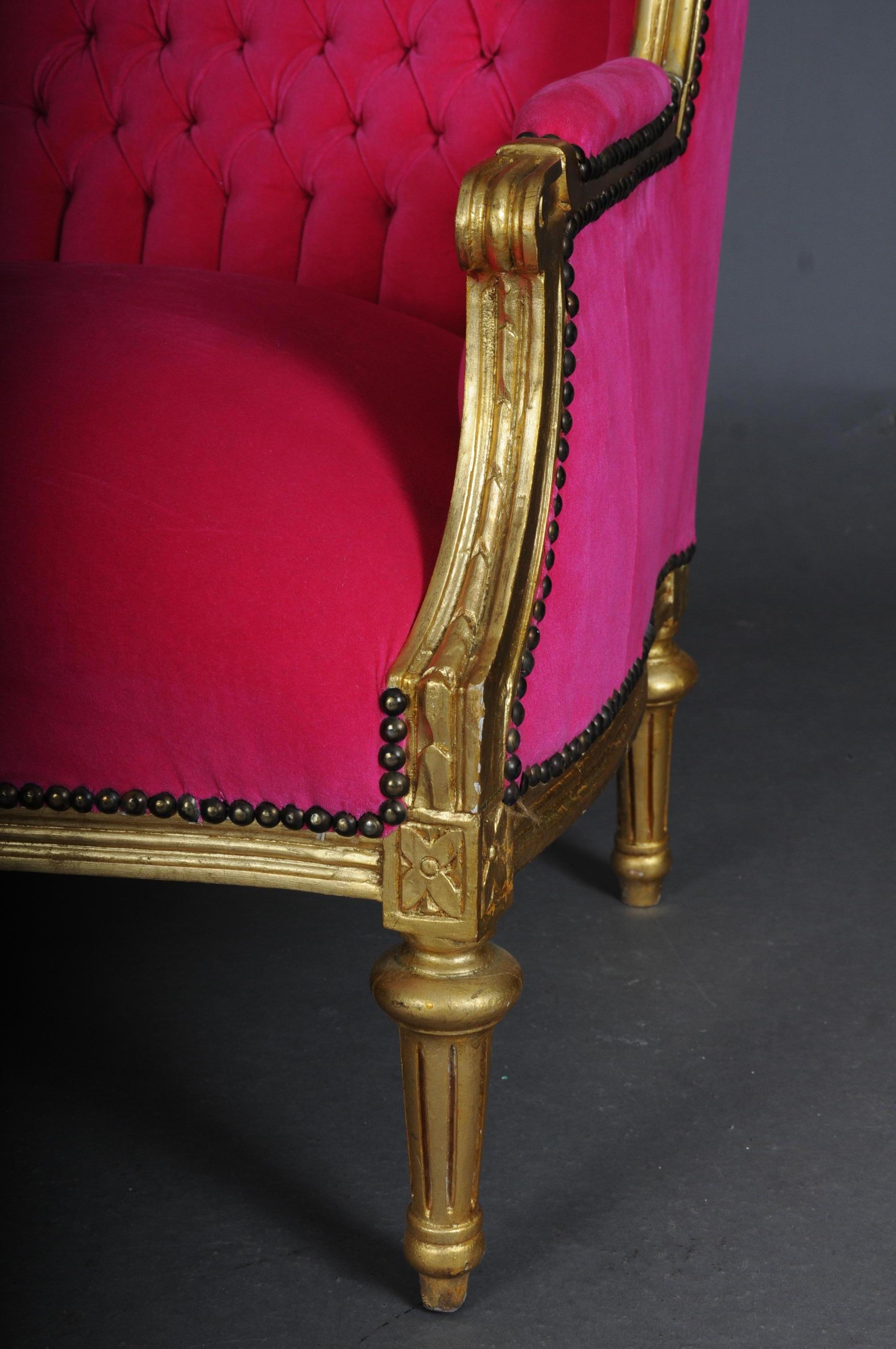 Französischer Ohrensessel Louis XVI, rosa Samtstoff im Angebot 2