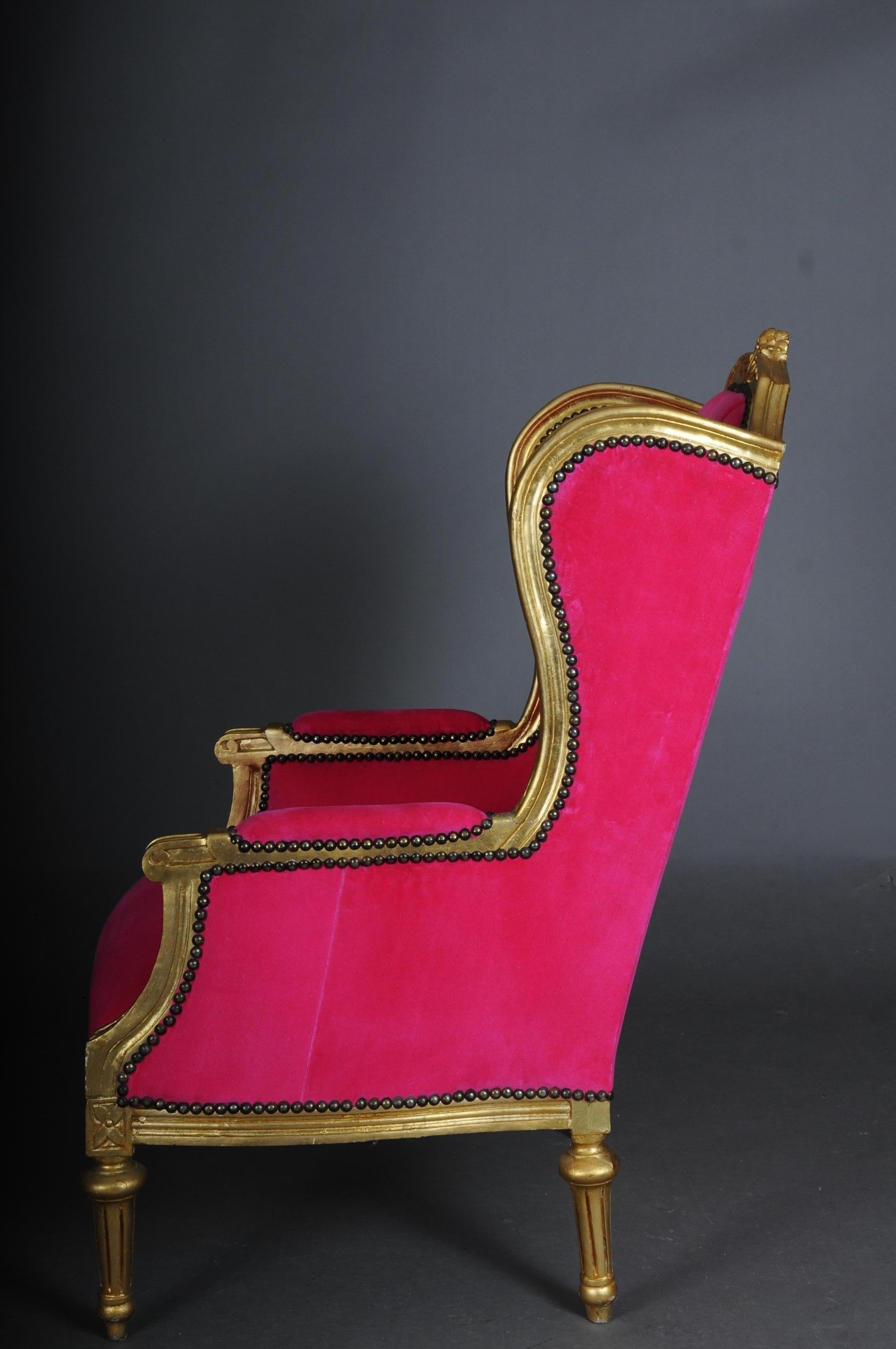 French Wing Chair Louis XVI, Pink Velvet Fabric 3