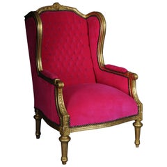 French Wing Chair Louis XVI, Pink Velvet Fabric