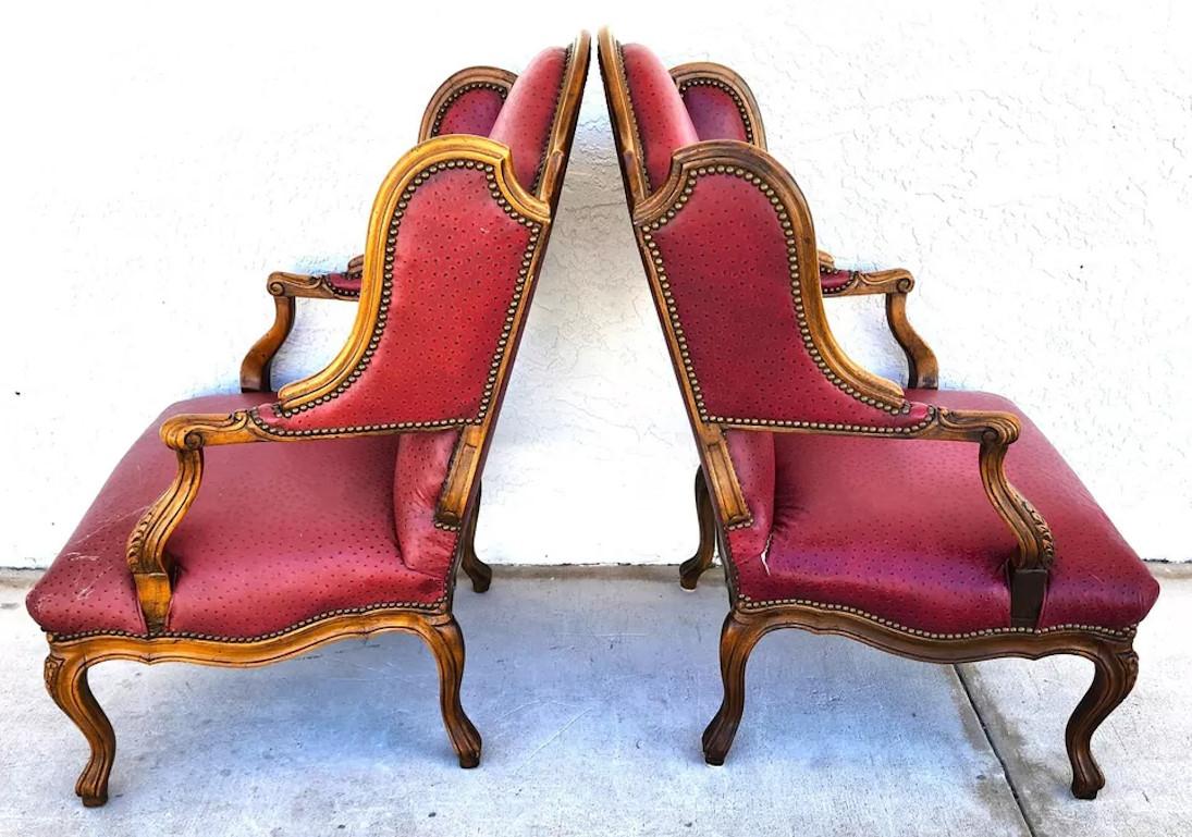Louis XV French Wingback Chairs by BAKER Pair For Sale