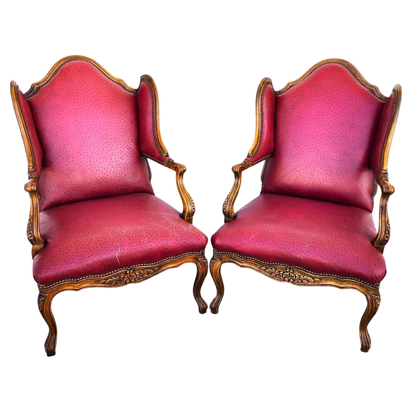 French Wingback Chairs by BAKER Pair For Sale