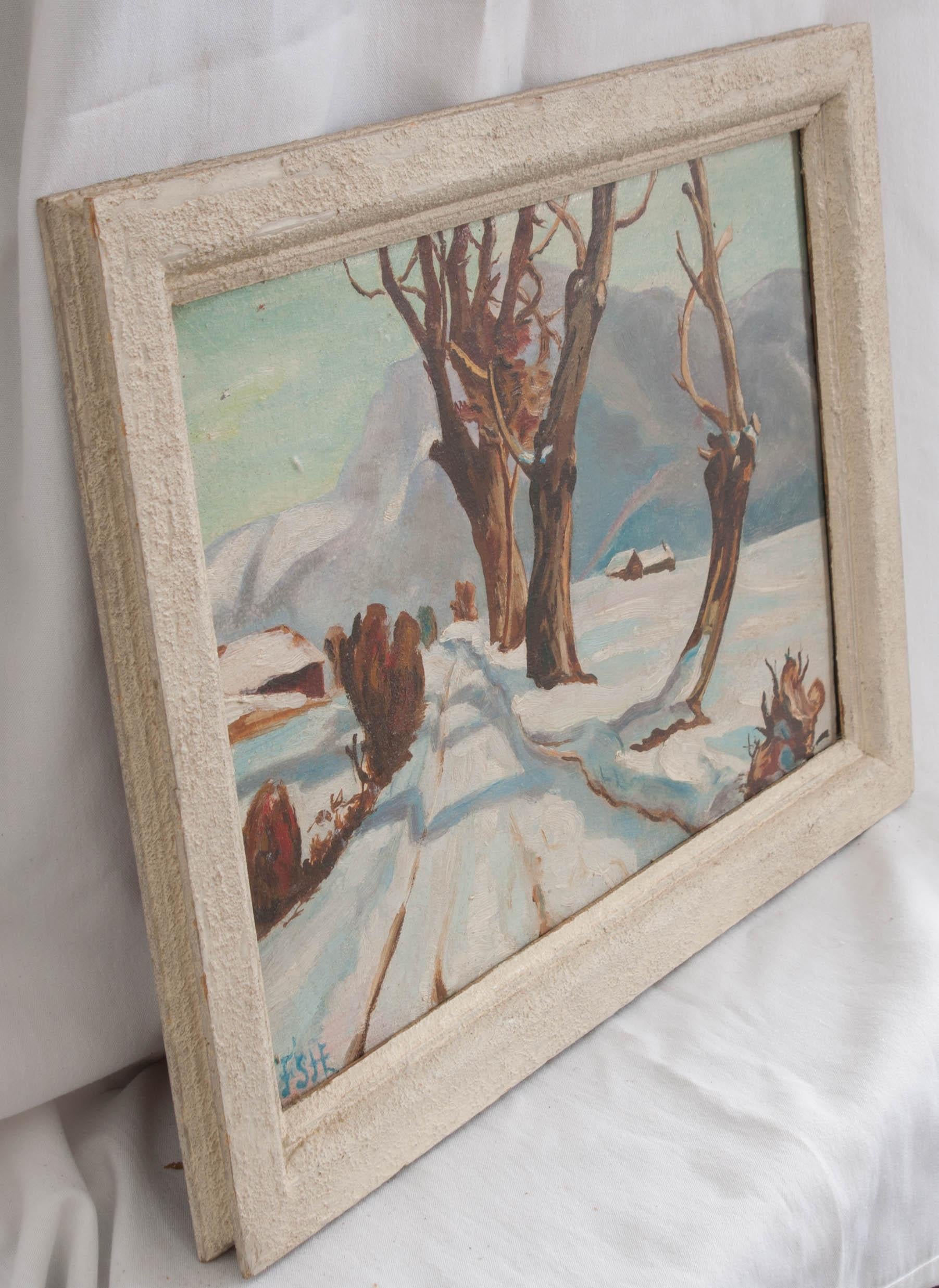 French Winter Landscape Painting In Good Condition In Baton Rouge, LA