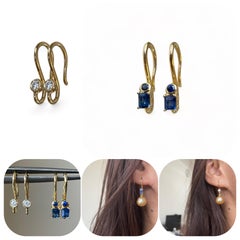 French wire earring with Natural Diamonds earring in 18k solid gold