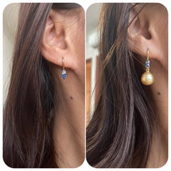 French wire earring with unheated blue sapphire earring in 18k solid gold