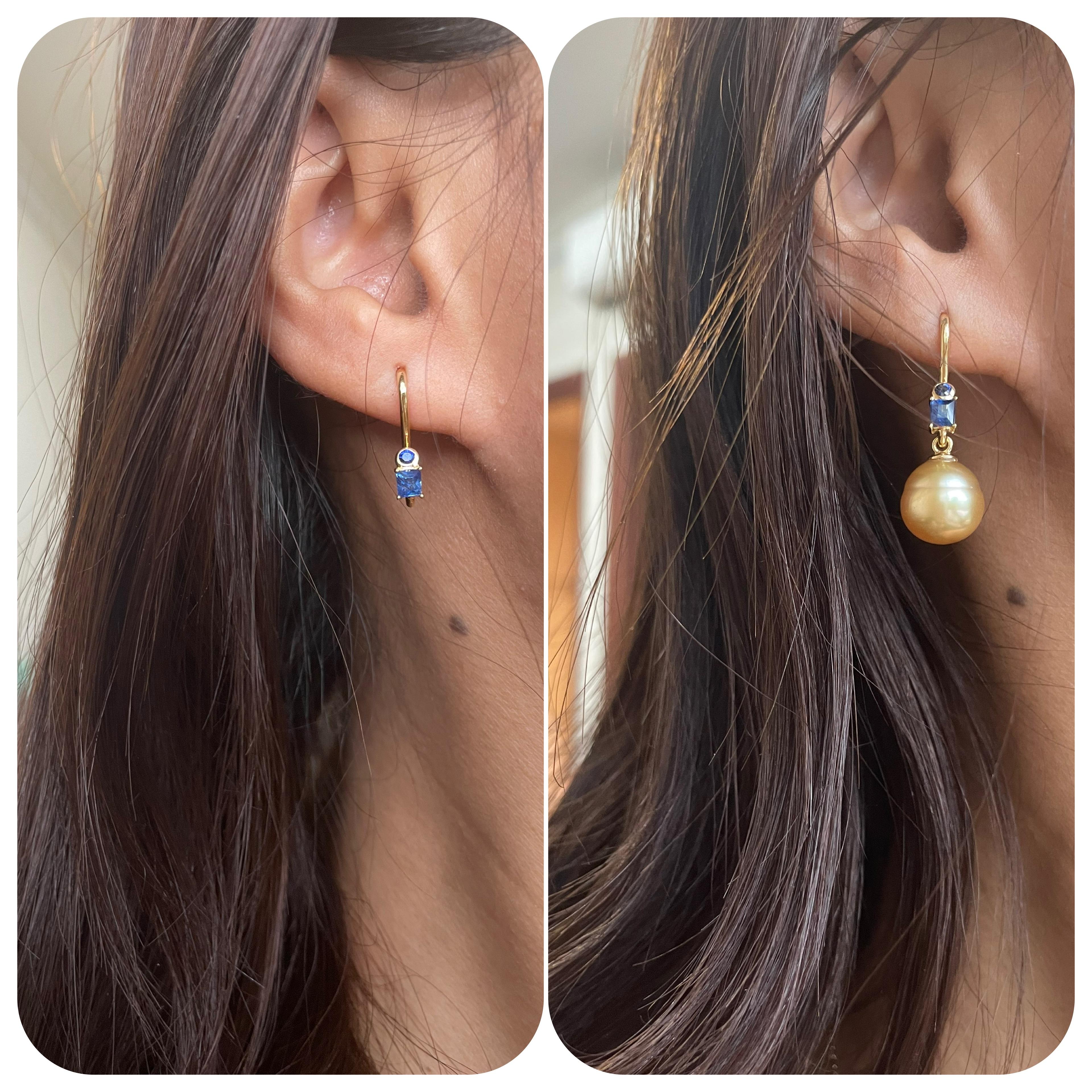 Brilliant Cut French wire earring with unheated blue sapphire earring in 18k solid gold