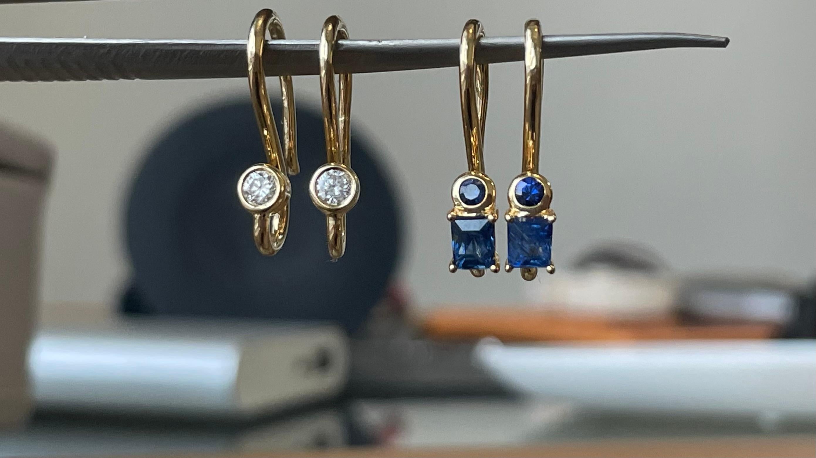 Women's French wire earring with unheated blue sapphire earring in 18k solid gold