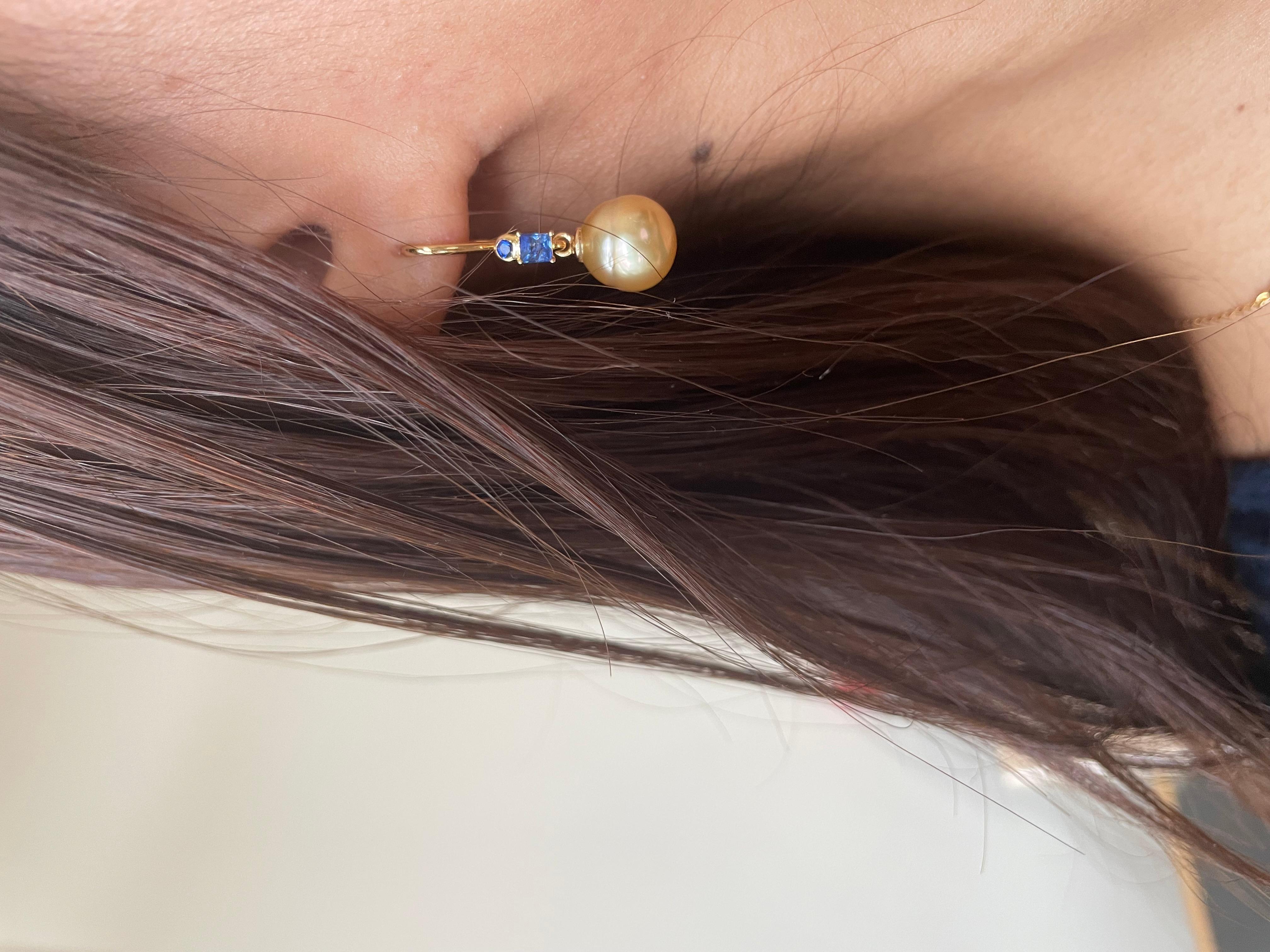 Französischer Draht-Ohrring mit unerhitztem blauem Saphir aus 18 Karat massivem Gold 1