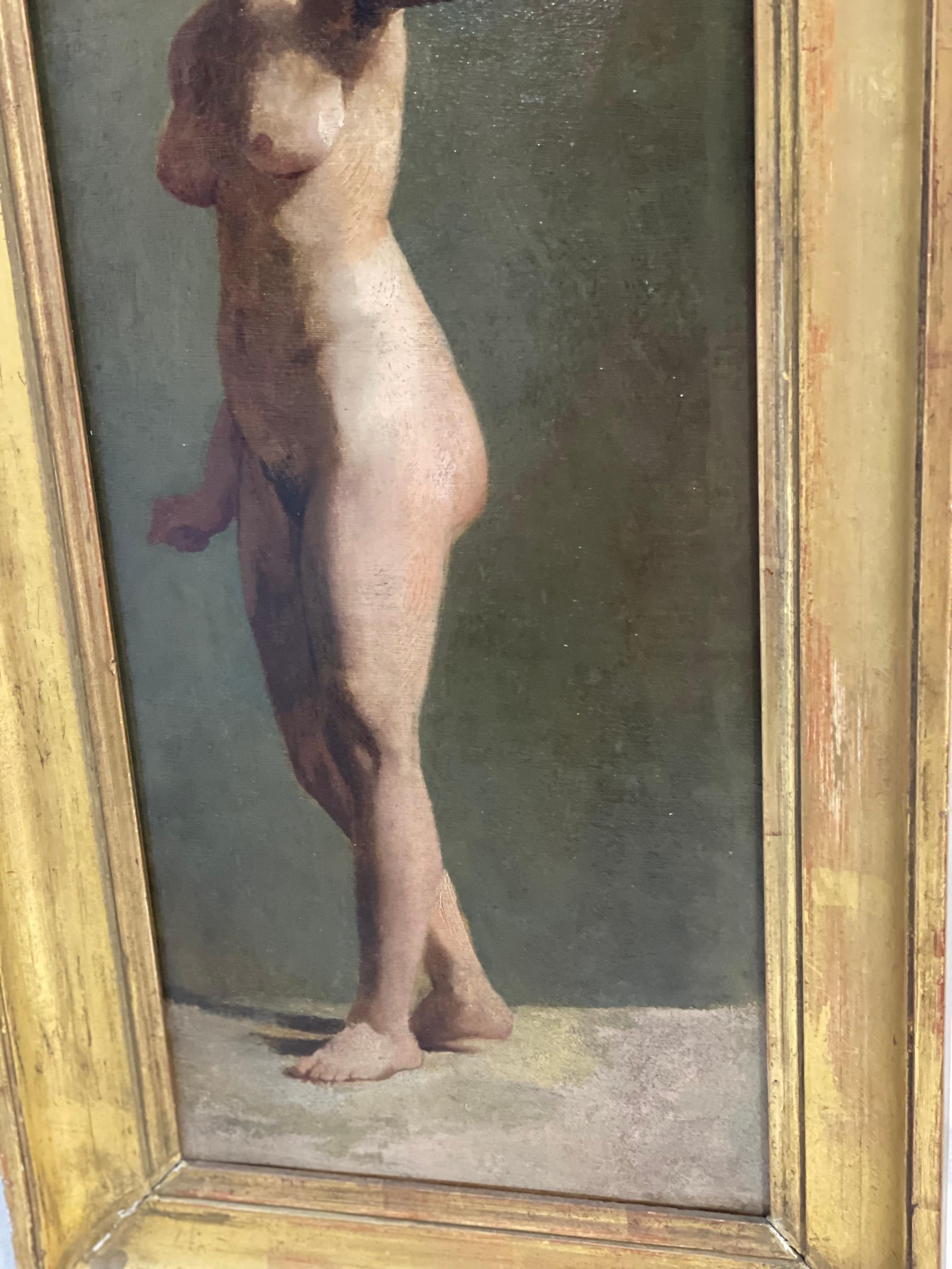 Hand-Painted French Woman Nude Academic Oil on Cavas For Sale