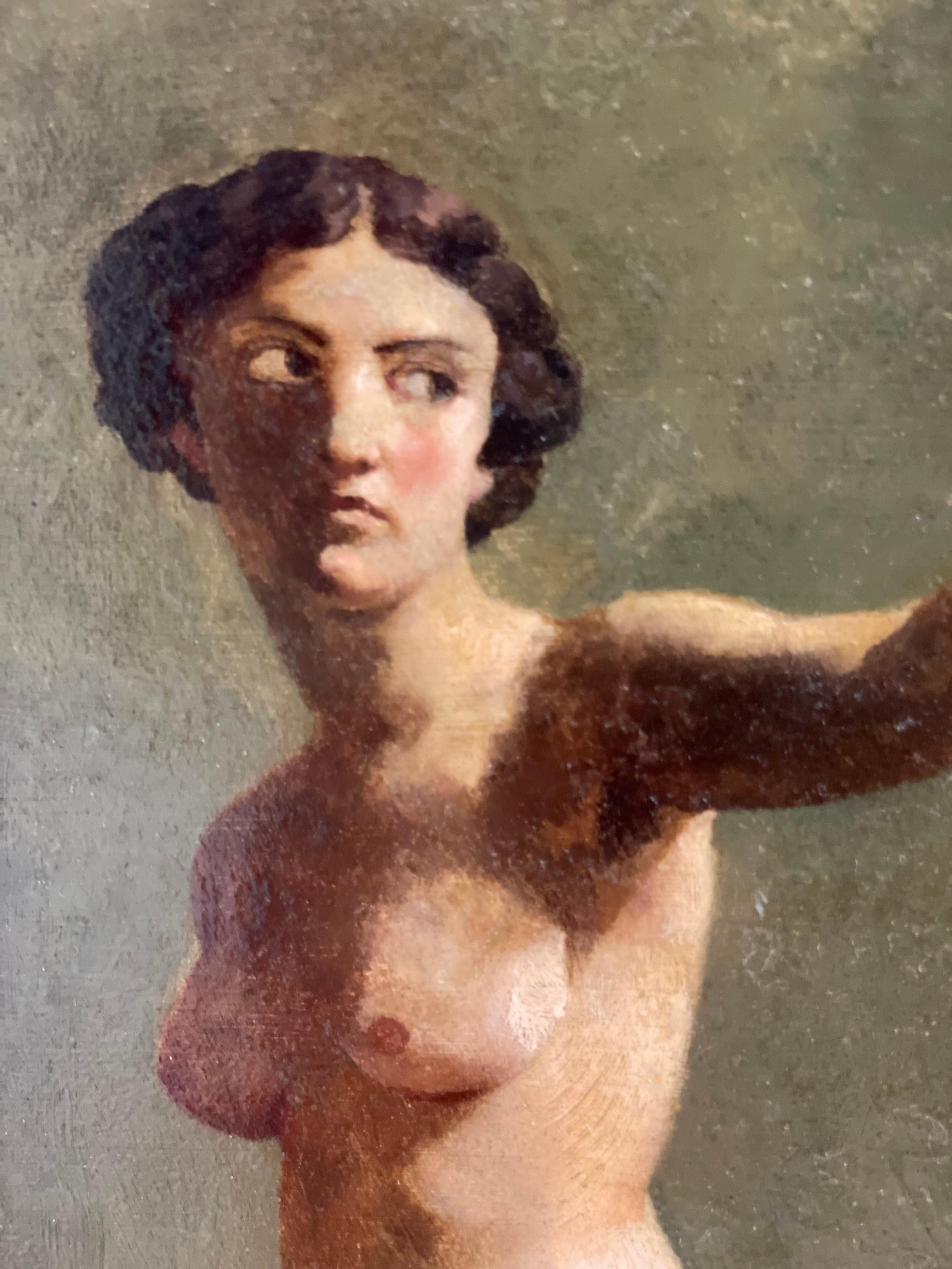 French Woman Nude Academic Oil on Cavas In Good Condition For Sale In palm beach, FL