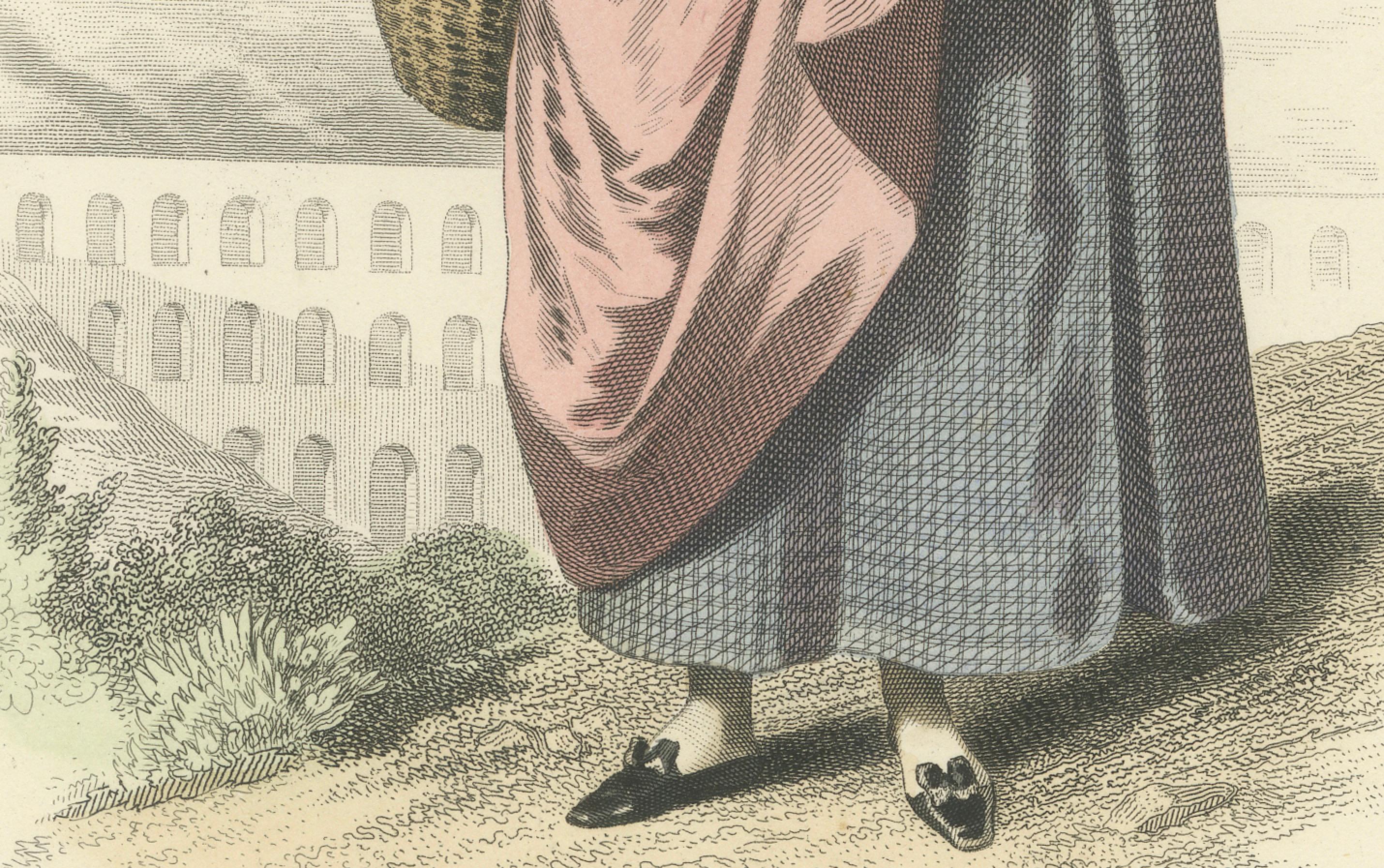 Französische Frau Druck Nîmes Region 1853 von Compte-Calix - Handkolorierte Lithographie (19. Jahrhundert) im Angebot
