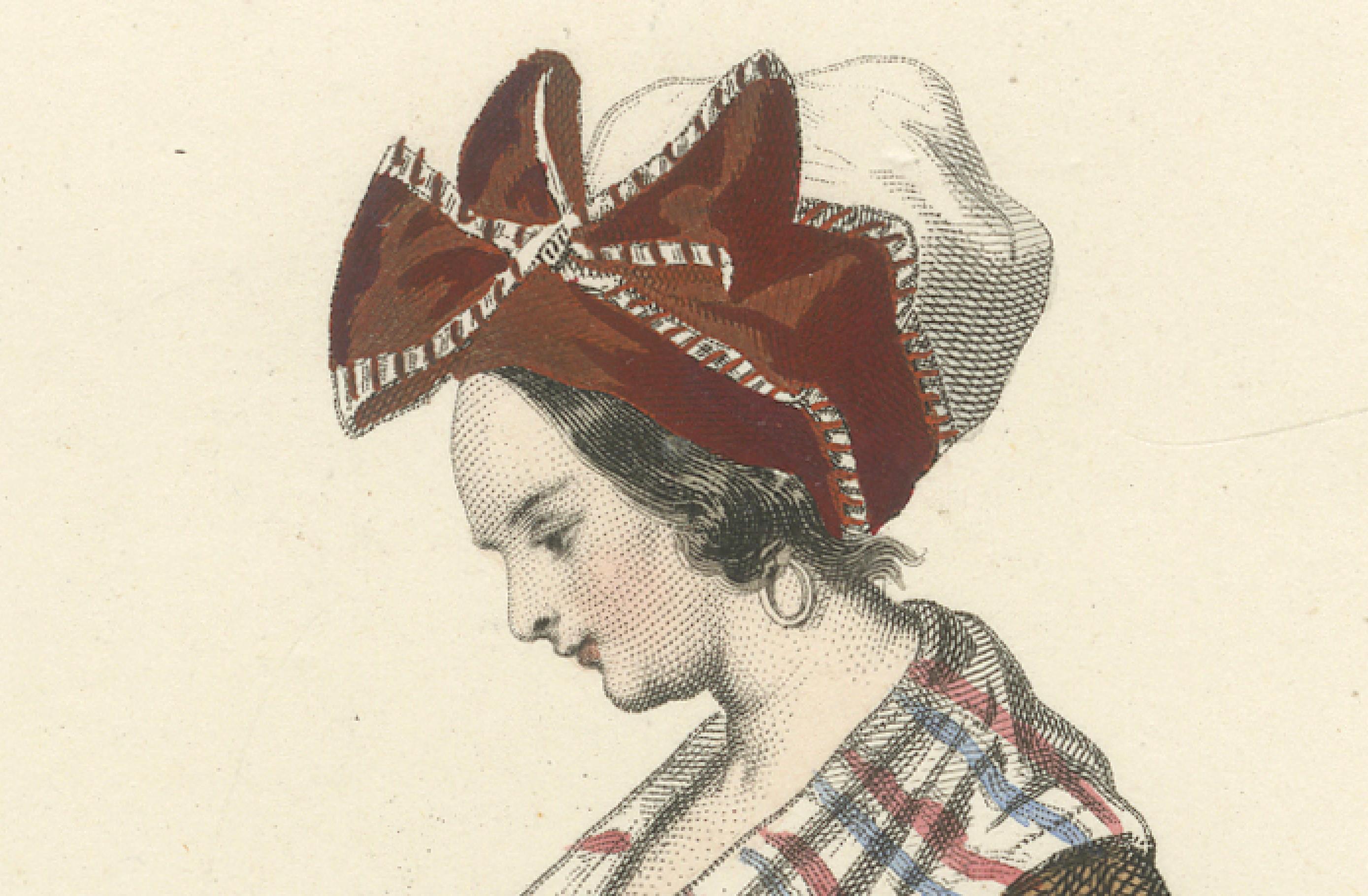 Französische Frau Druck Nîmes Region 1853 von Compte-Calix - Handkolorierte Lithographie im Angebot 1