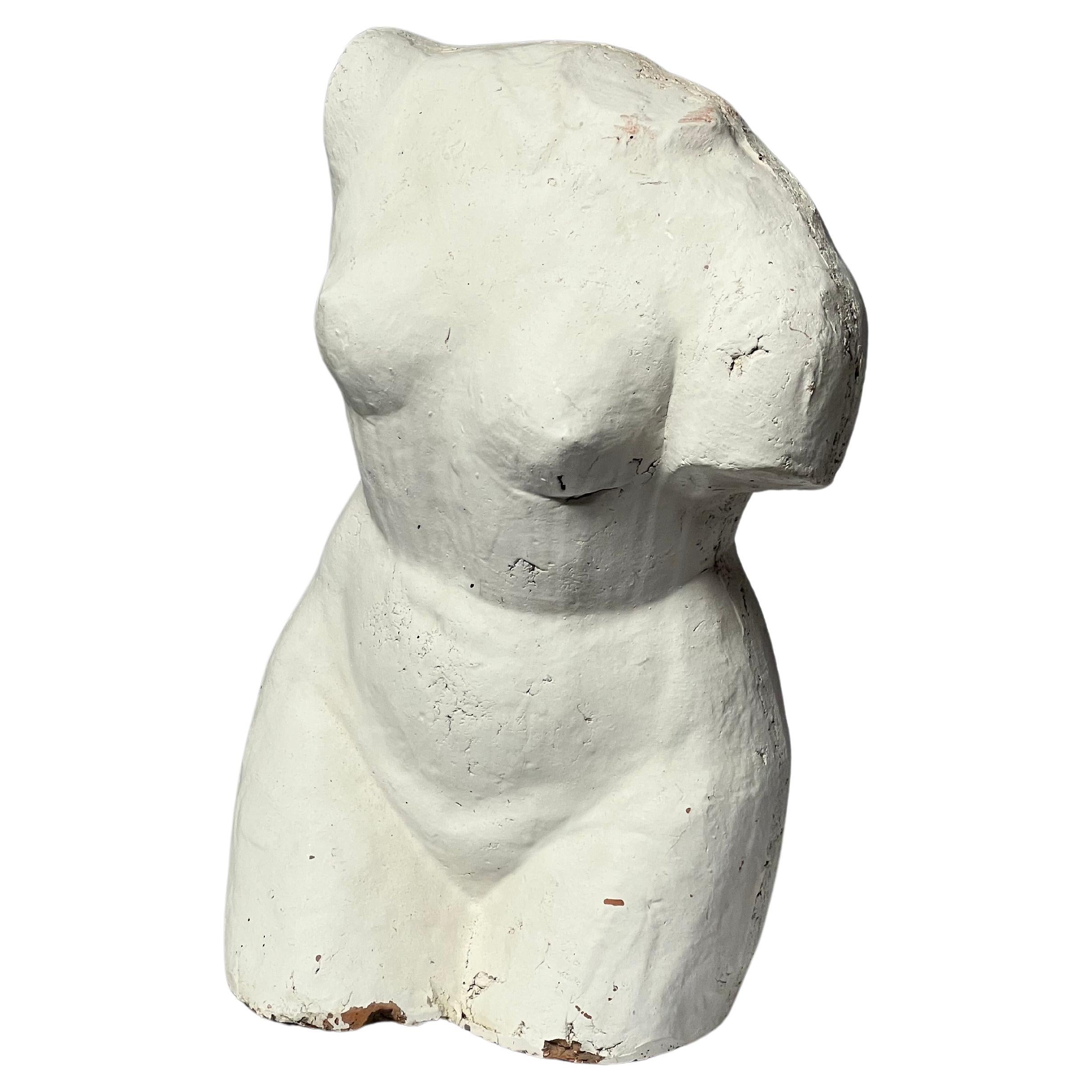  French Woman Torso in white painted clay, France 1960's, Nude For Sale