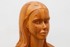 French Women Bust Sculpture "Marianne" Godess of Liberty in Solid Wood, 1960s
