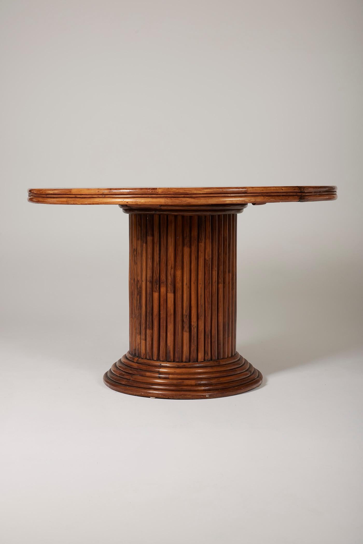 Brutalist French wood and bamboo dining table For Sale