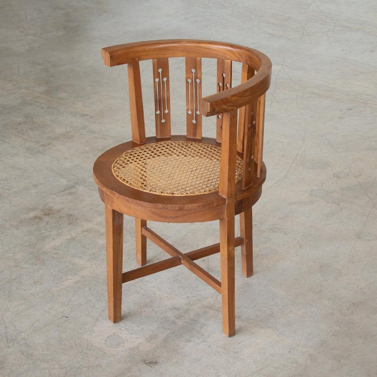 French Wood and Cane Corner Chair at 1stDibs