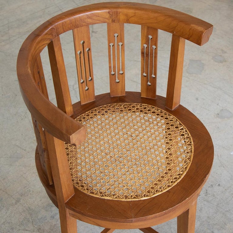 French Wood and Cane Corner Chair at 1stDibs