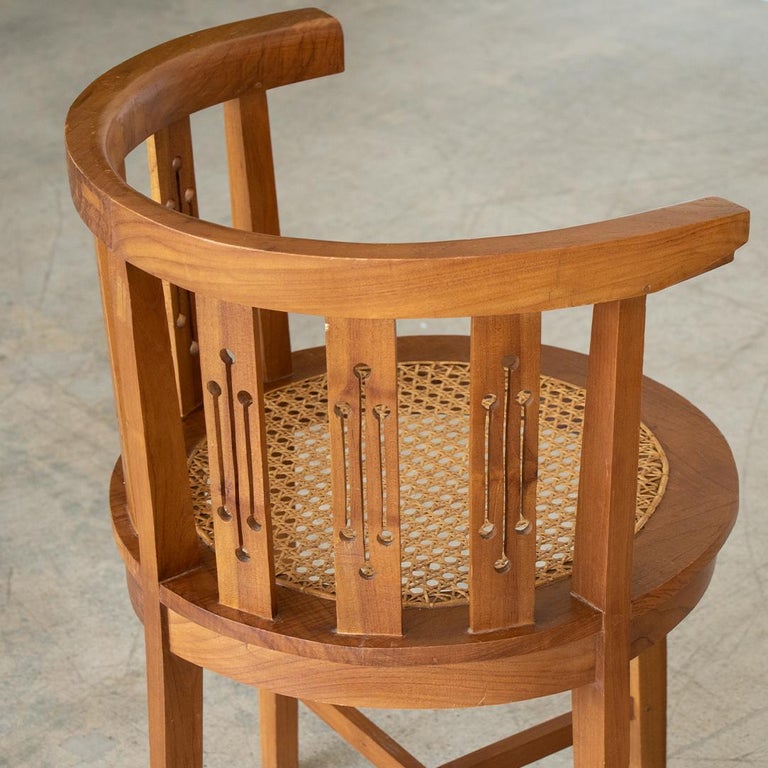 French Wood and Cane Corner Chair at 1stDibs