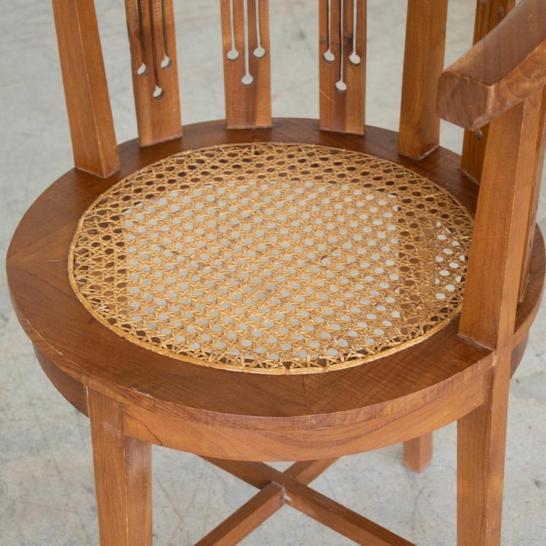 French Wood and Cane Corner Chair at 1stDibs