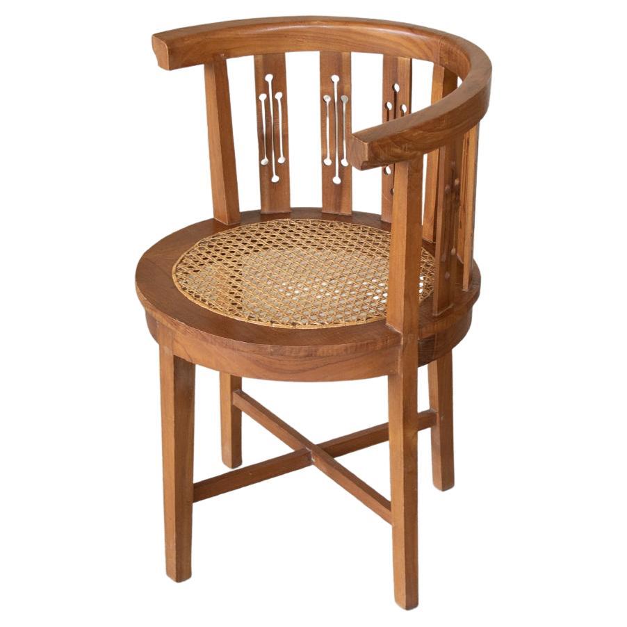 French Wood and Cane Corner Chair
