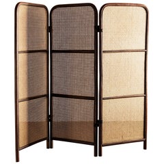 French Wood and Cane Room Divider, 1950s