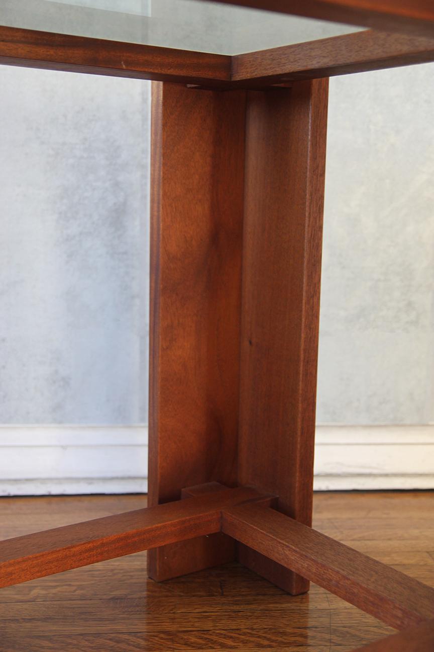 Wood French wood and glass side table, 1970s in the manners of Pierre Chapo  For Sale