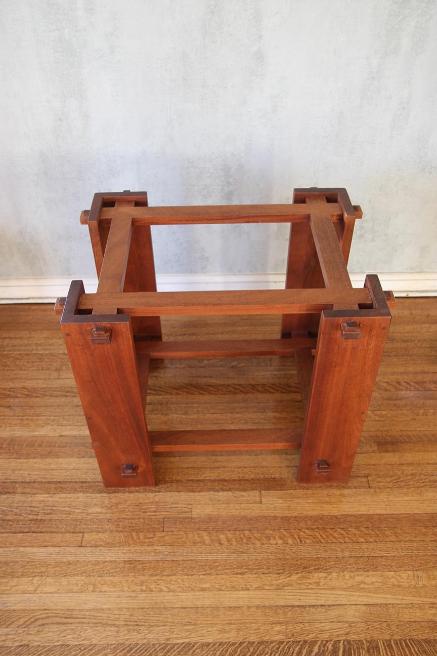 French wood and glass side table, 1970s in the manners of Pierre Chapo  For Sale 2