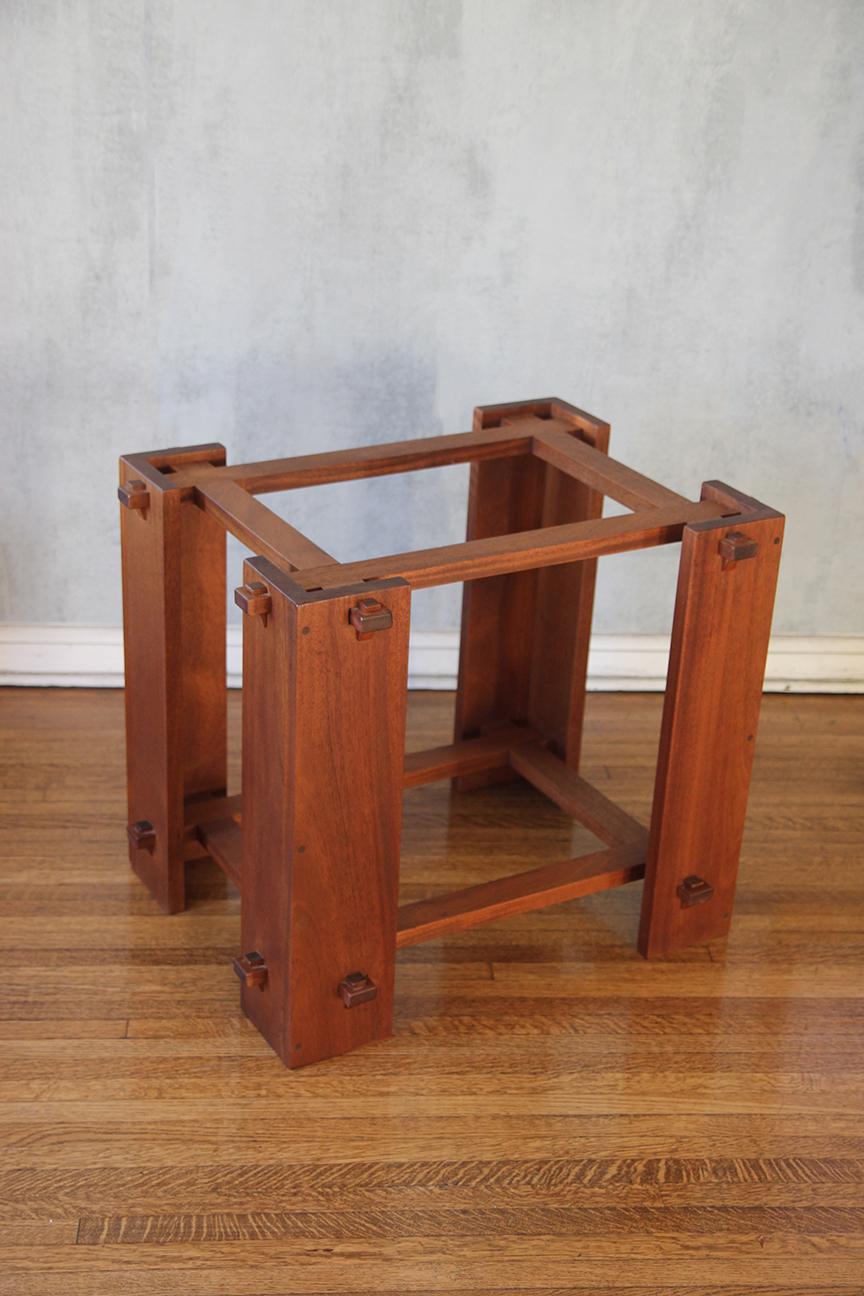 French wood and glass side table, 1970s in the manners of Pierre Chapo  For Sale 3
