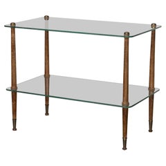 French Wood and Glass Two-Tier Side Table