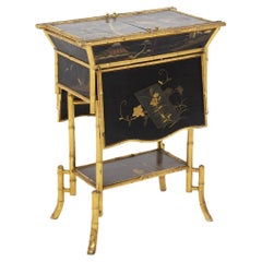 French Wood and Golden Faux Bamboo Oriental Style Cabinet