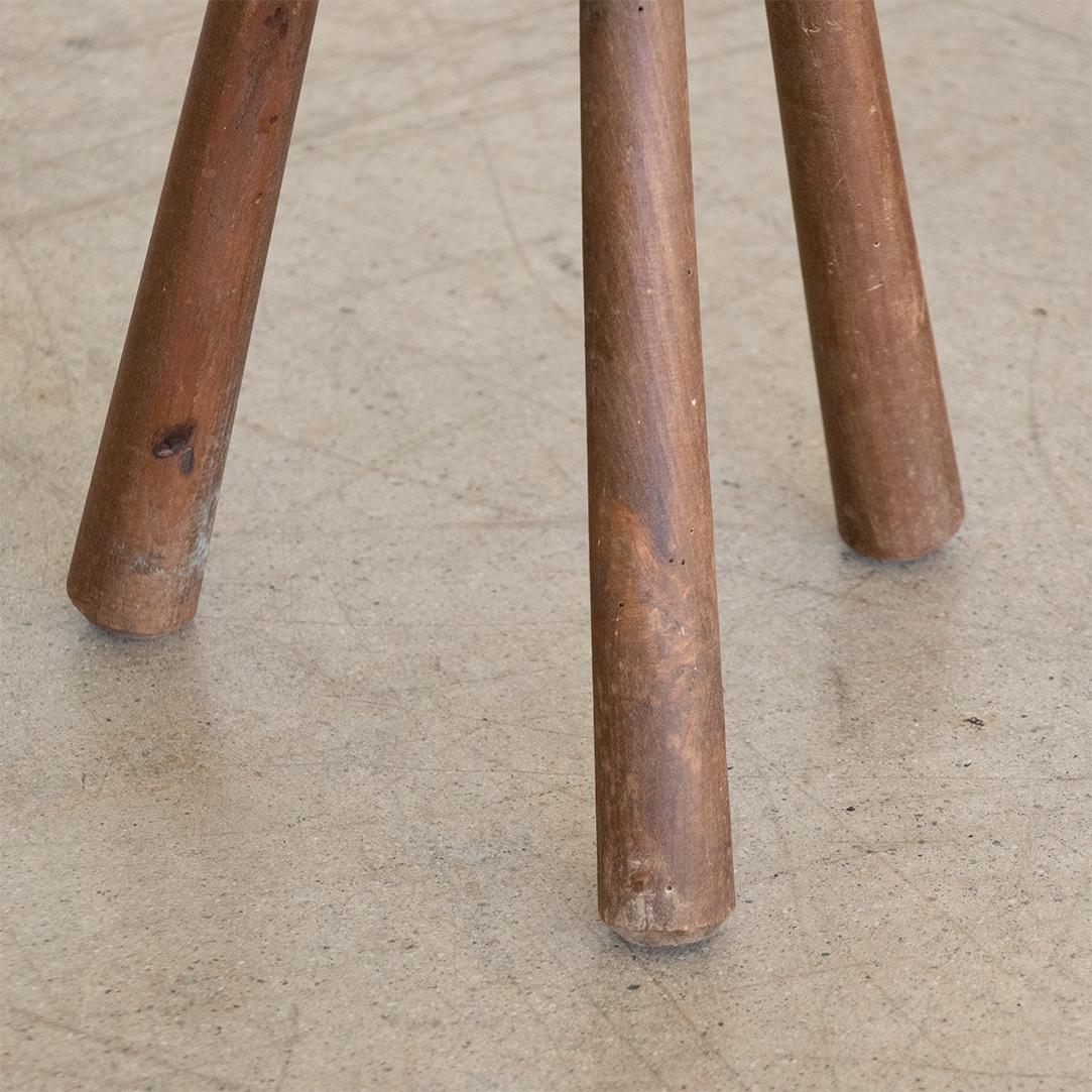 French Wood and Leather Tripod Stool For Sale 3