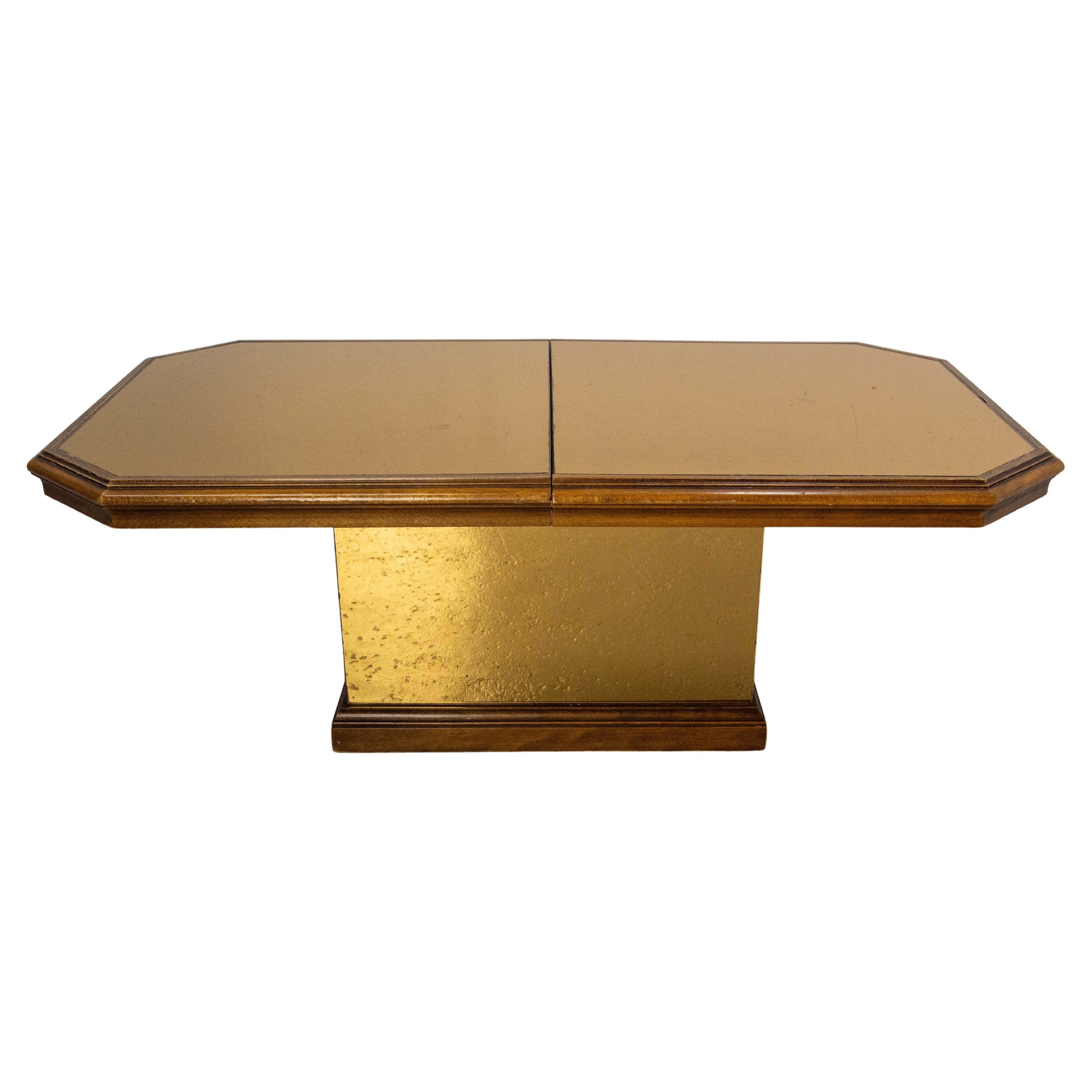 French Wood and Bronze Mirror Coffee Table, circa 1980