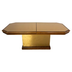 French Wood and Bronze Mirror Coffee Table, circa 1980