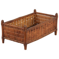 French Wood and Wicker Basket, Early 1900s