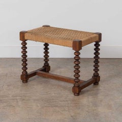French Wood and Woven Bobbin Stool