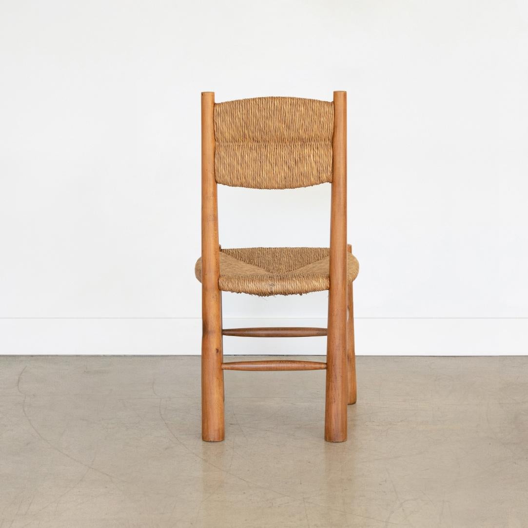 Rush French Wood and Woven Chair in the Style of Charlotte Perriand