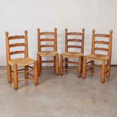 French Wood and Woven Chairs by Charles Dudouyt, Set of 4