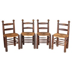 Französische Stühle aus Holz und gewebtem Holz von Charles Dudouyt, 4er-Set