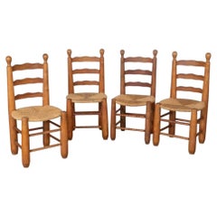 French Wood and Woven Chairs by Charles Dudouyt, Set of 4