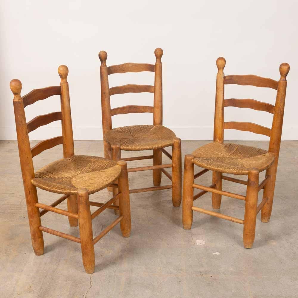 Juego de 6 sillas francesas de madera y tejido de Charles Dudouyt en venta 6