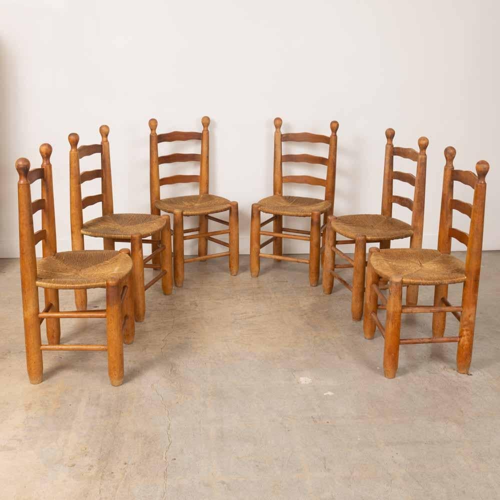 Juego de 6 sillas francesas de madera y tejido de Charles Dudouyt siglo XX en venta