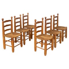French Wood and Woven Chairs by Charles Dudouyt, Set of 6