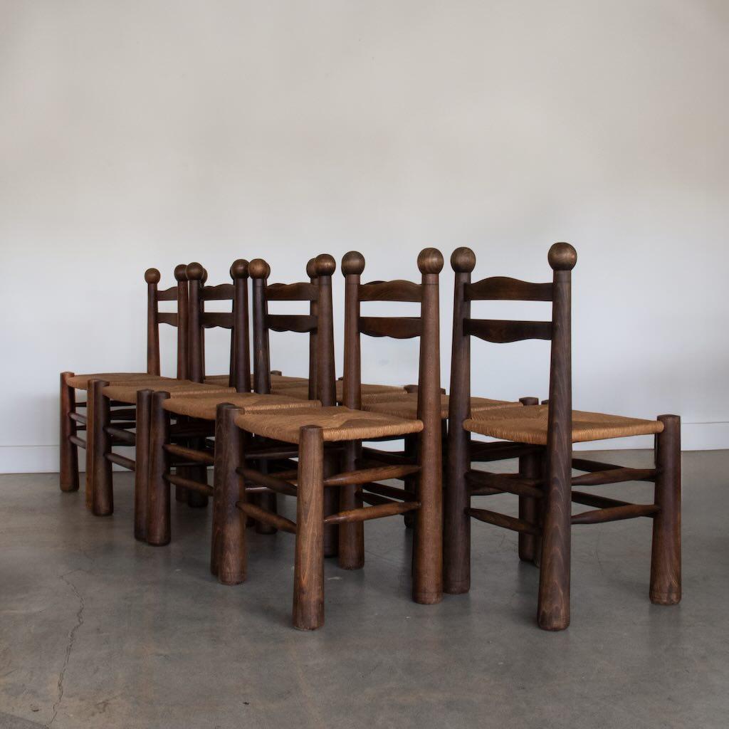 French Wood and Woven Chairs by Charles Dudouyt, Set of 8 8