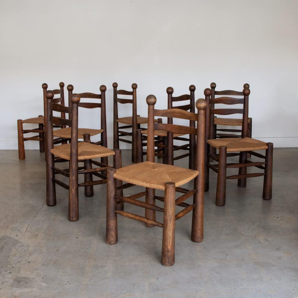 French Wood and Woven Chairs by Charles Dudouyt, Set of 8 4