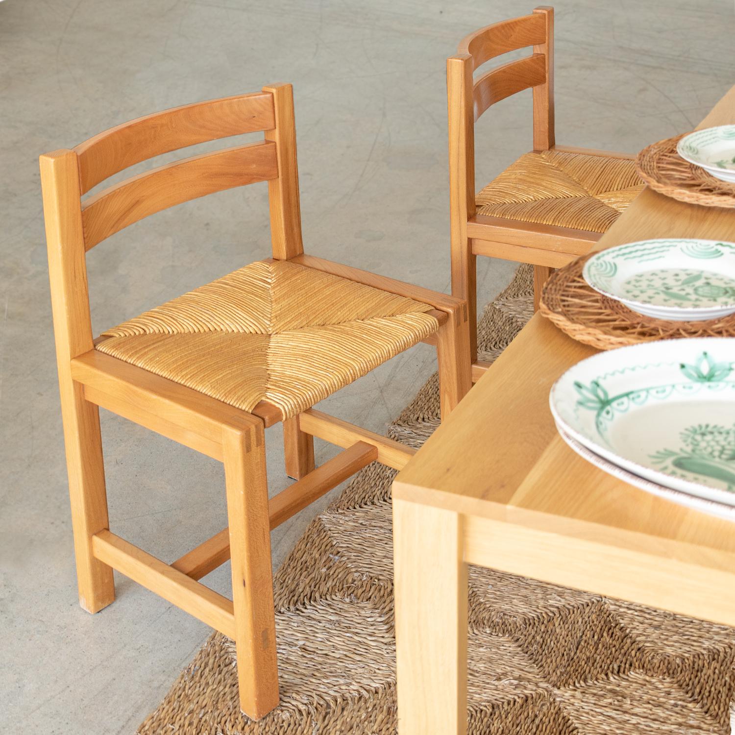 20th Century French Wood and Woven Chairs by Maison Regain, Set of 4 For Sale