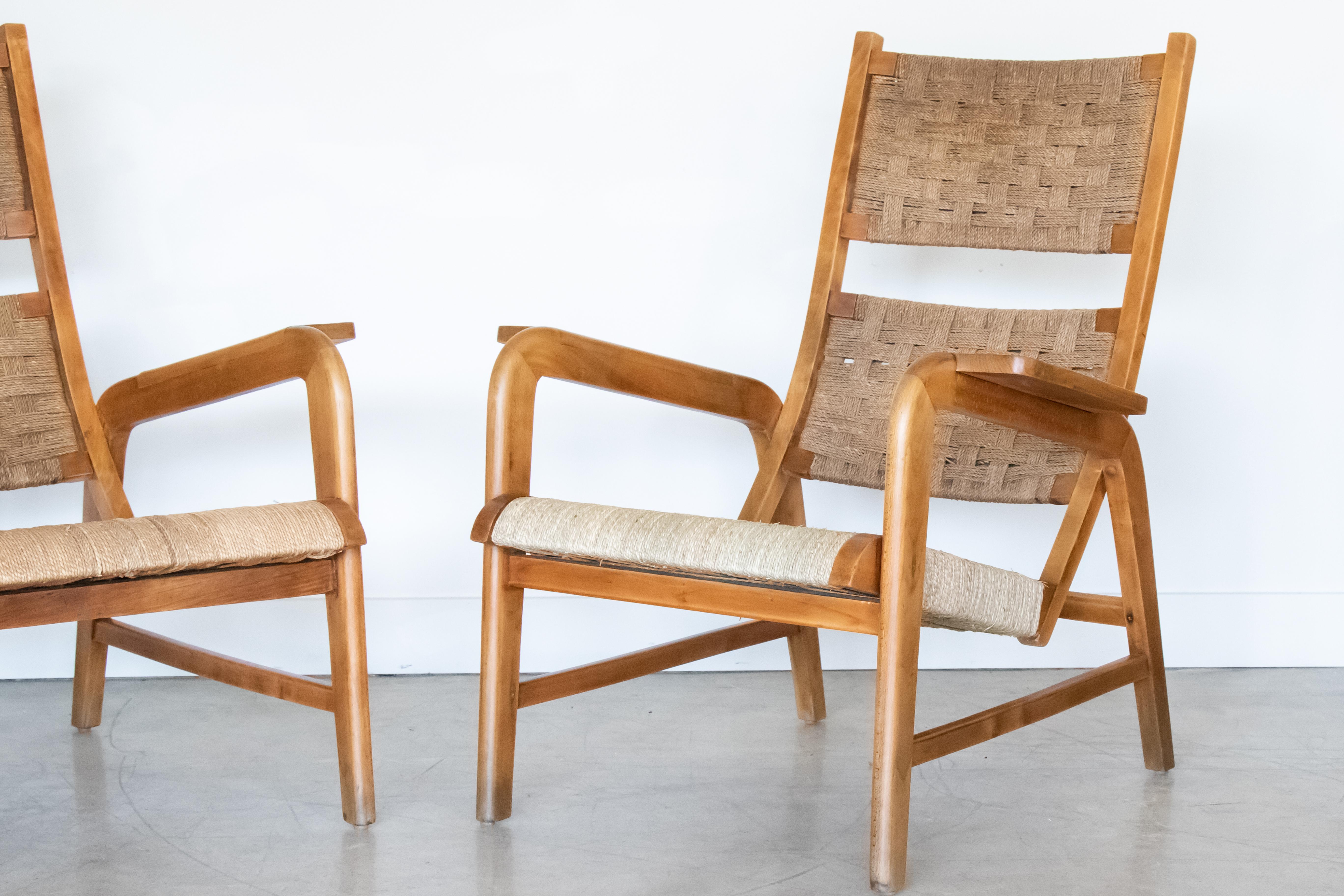 Italian 1940's Wood and Woven Lounge Chairs 6