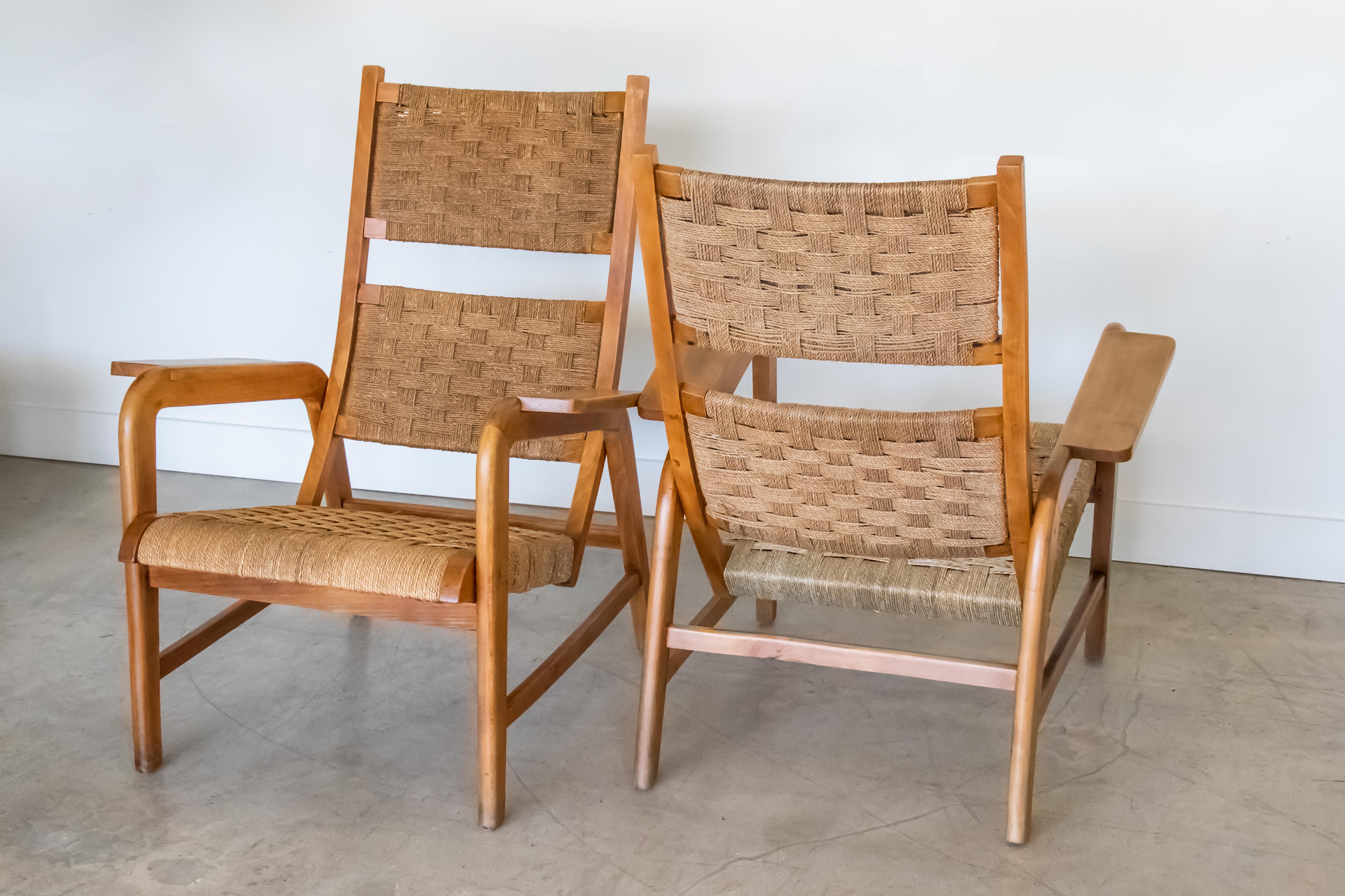 Italian 1940's Wood and Woven Lounge Chairs 7