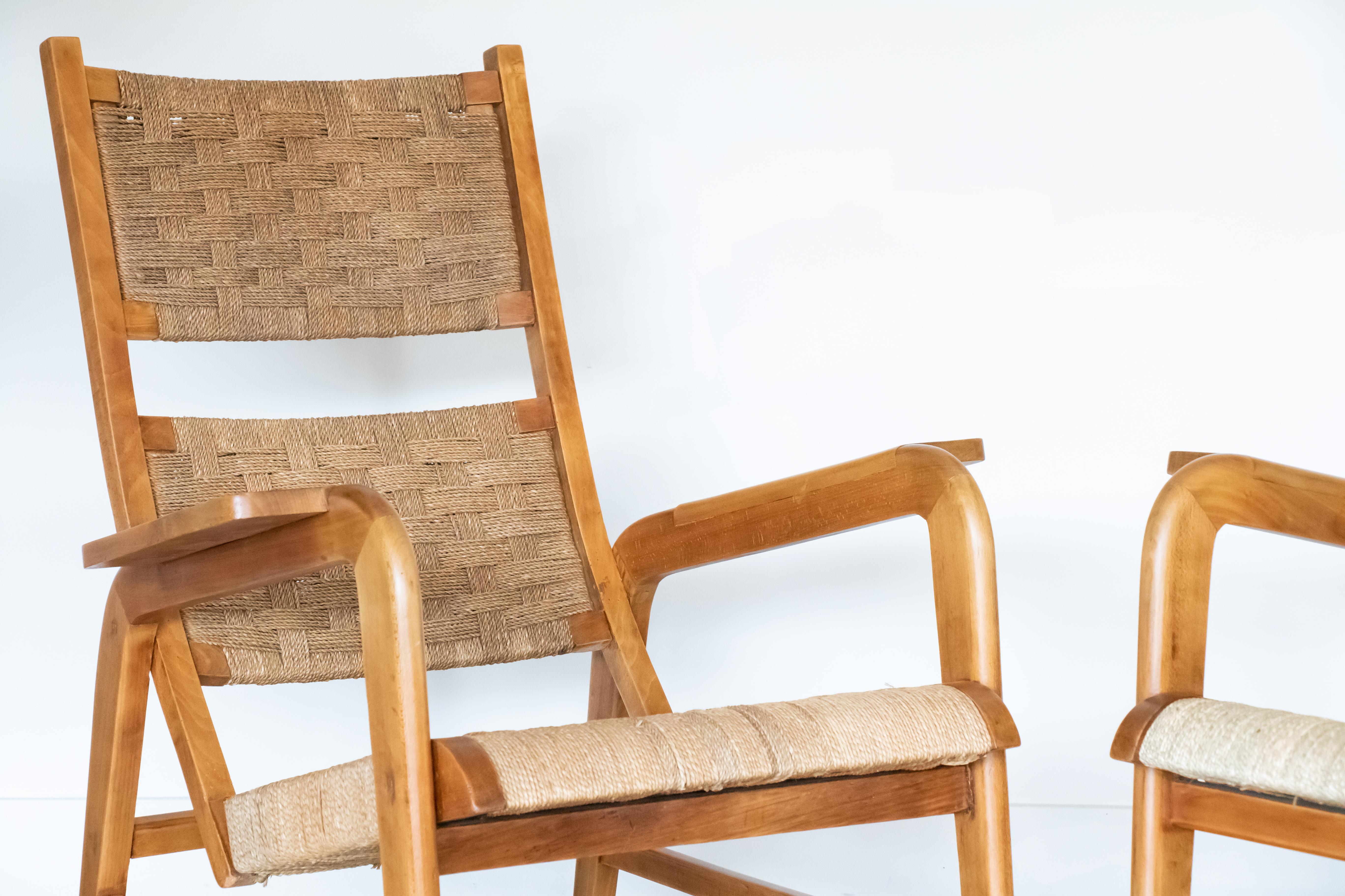Italian 1940's Wood and Woven Lounge Chairs 3