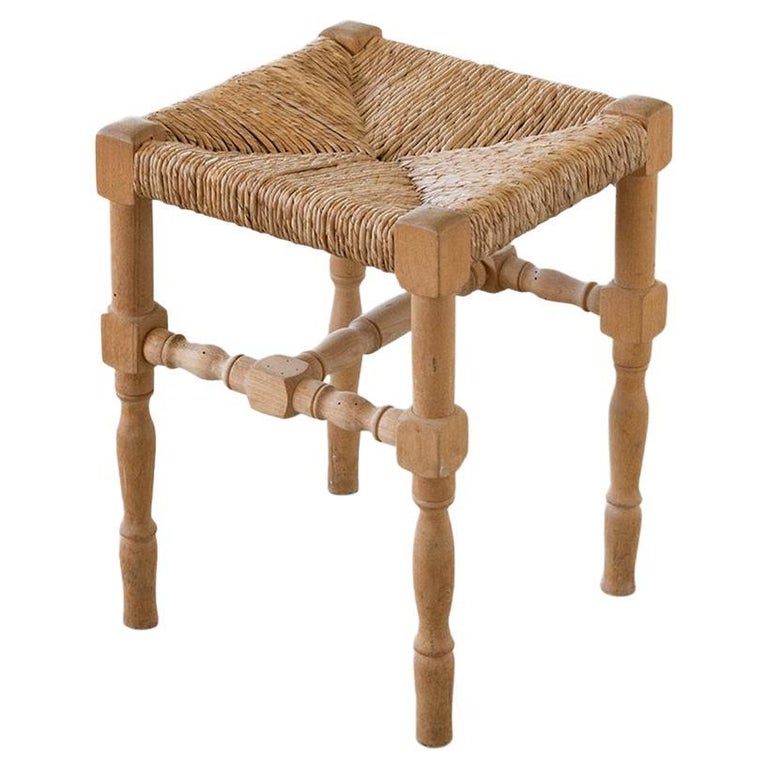 French Wood and Woven Stool For Sale at 1stDibs